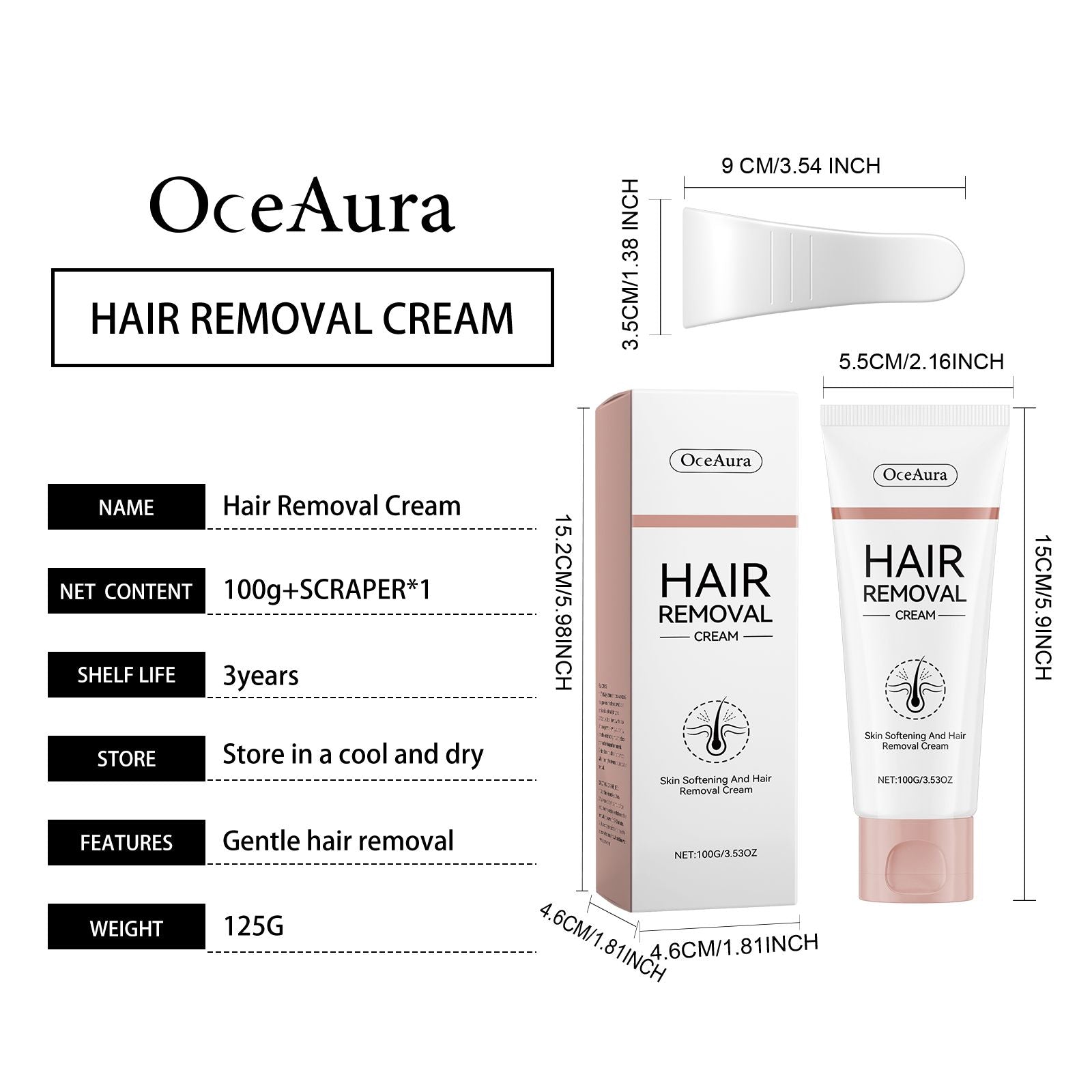 OceAura Körperhaarentfernung Creme, Milde, Nicht-Reizende, Saubere Haut Feuchtigkeitsspendende Glatte Haarentfernung