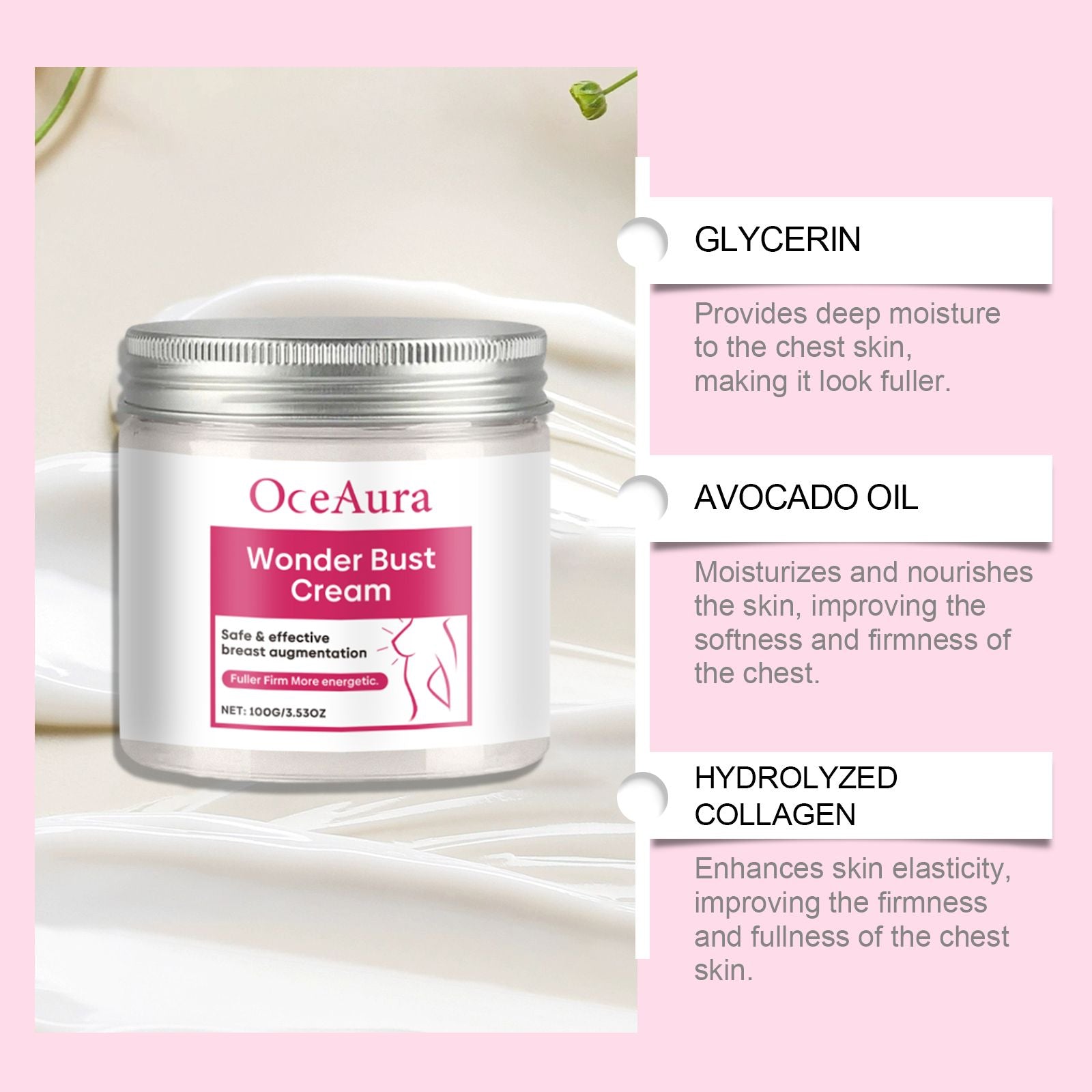 OceAura Brustpflegecreme – Aufpolstern, Pflegen der Brusthaut, Linienstraffung, elastische Massagebehandlung