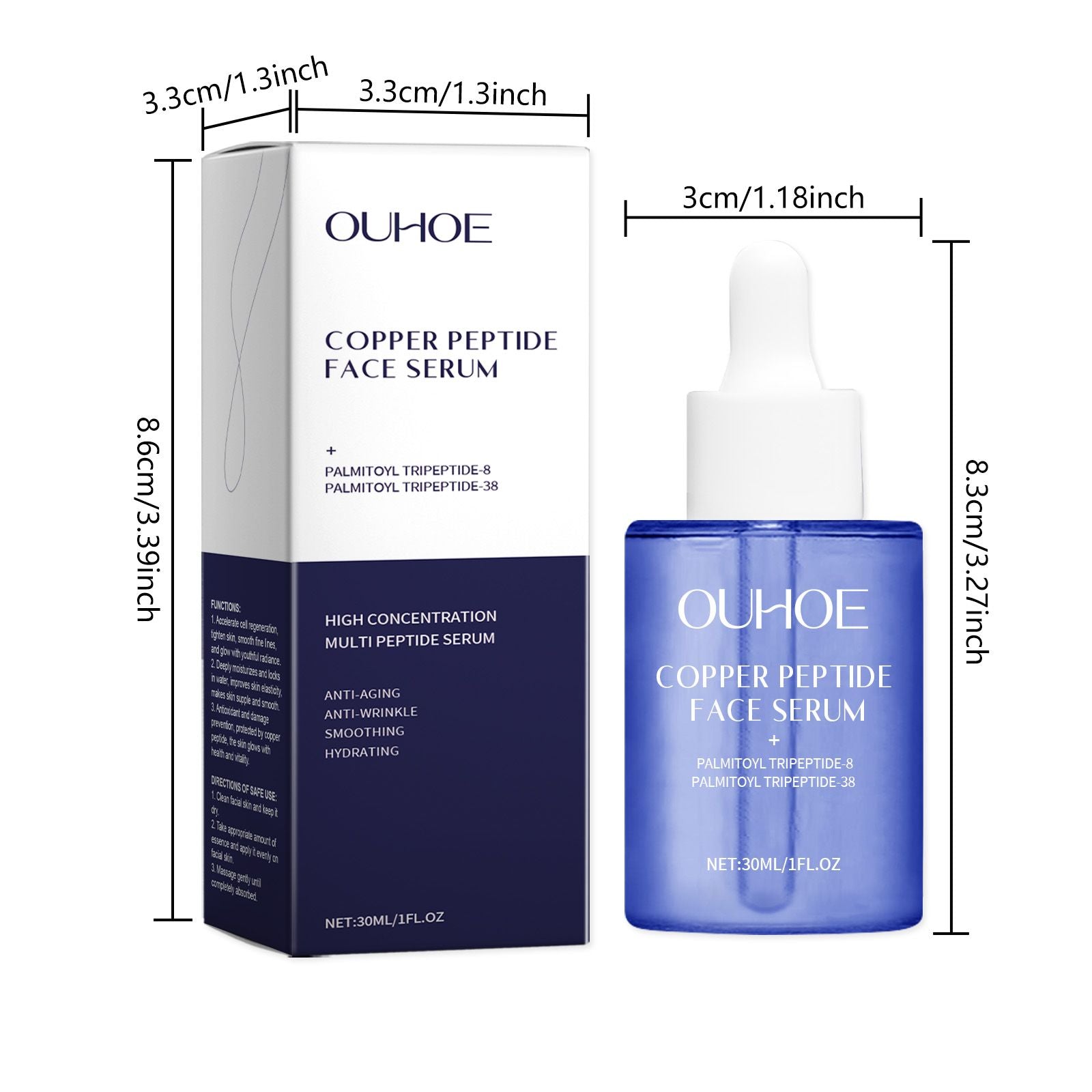 OUHOE Kupferpeptid-Gesichts-Essenz, spendet Feuchtigkeit, nährt, nährt und glättet die Gesichtshaut
