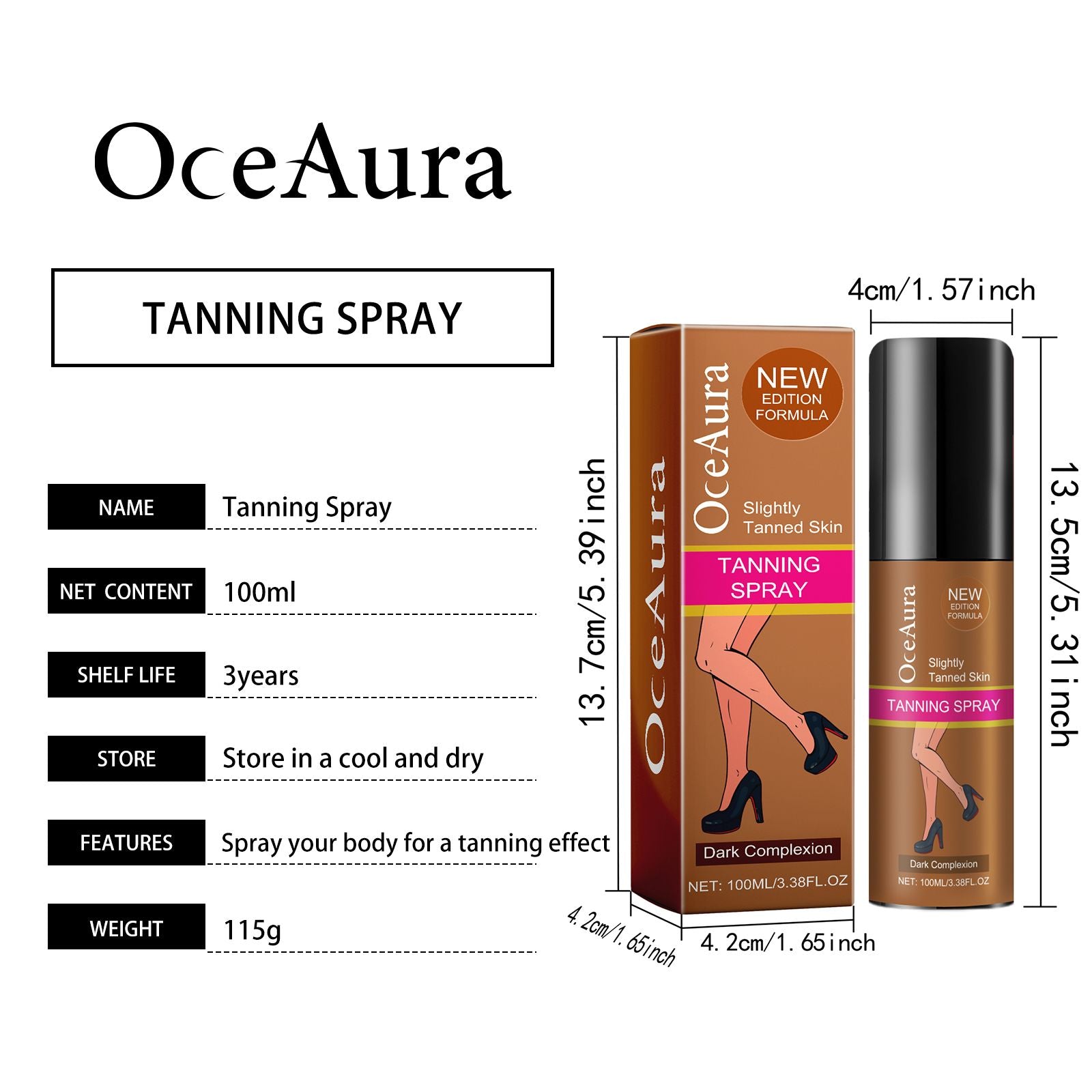 OceAura Schwärzendes Spray – Natürliche Schnelle Bräunung Weizen-Bronzer Straffende Haut Feuchtigkeitsspendend Sommerstrand