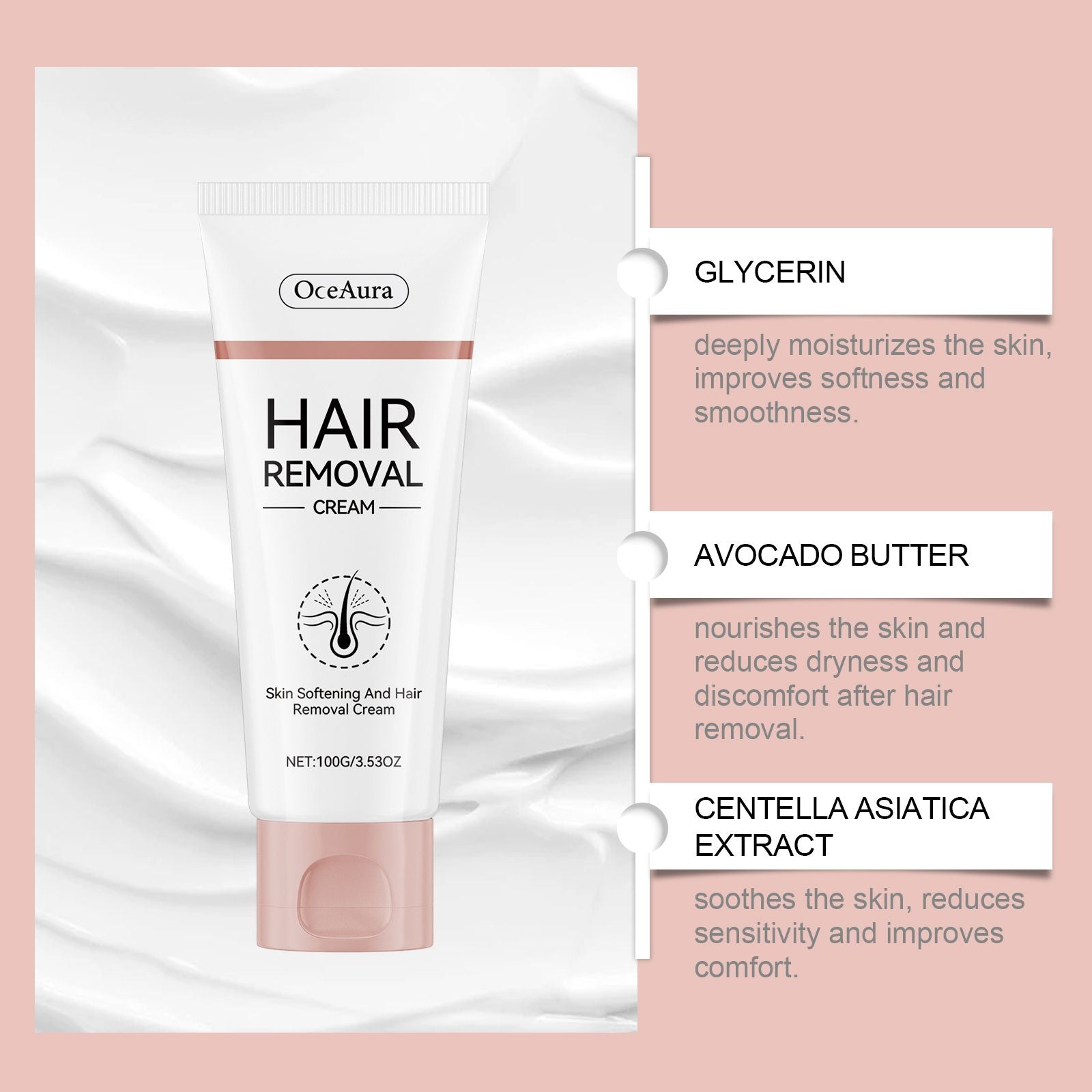 OceAura Körperhaarentfernung Creme, Milde, Nicht-Reizende, Saubere Haut Feuchtigkeitsspendende Glatte Haarentfernung