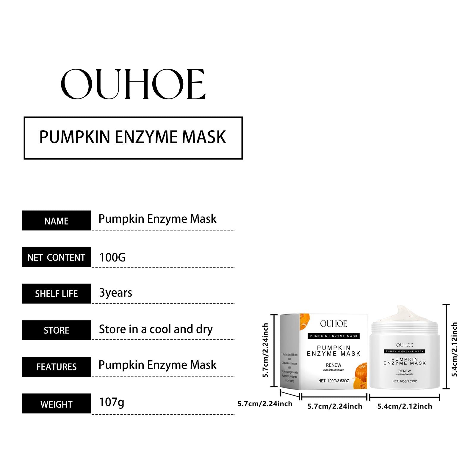 Ouhoe Kürbis-Enzymmaske für das Gesicht – Tiefenreinigung der Haut, porenverfeinernde Pflege, Tonmaske