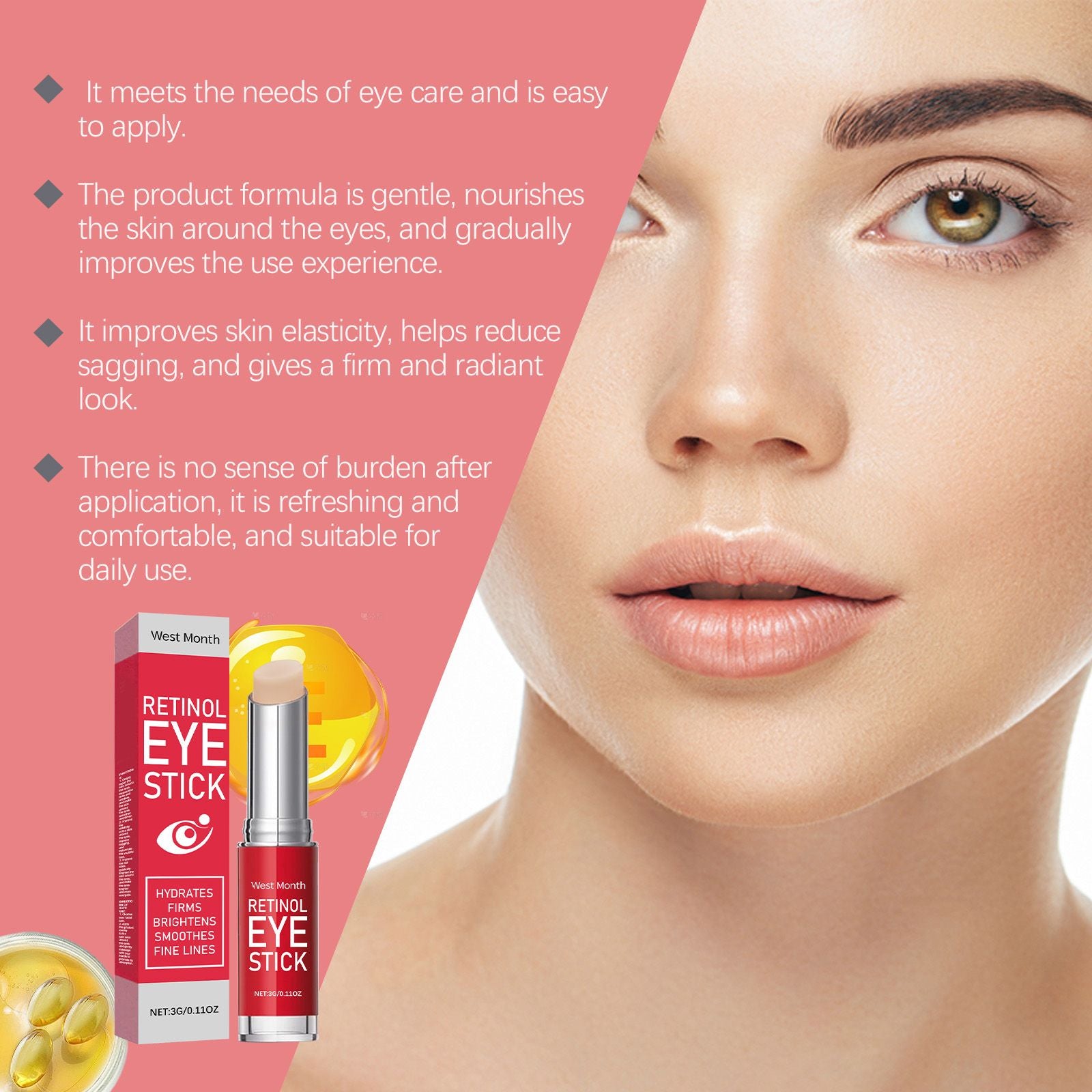 West&Month Retinol-Augencreme-Stick, strafft elastische Haut, spendet Feuchtigkeit und massiert die Haut um die Augen