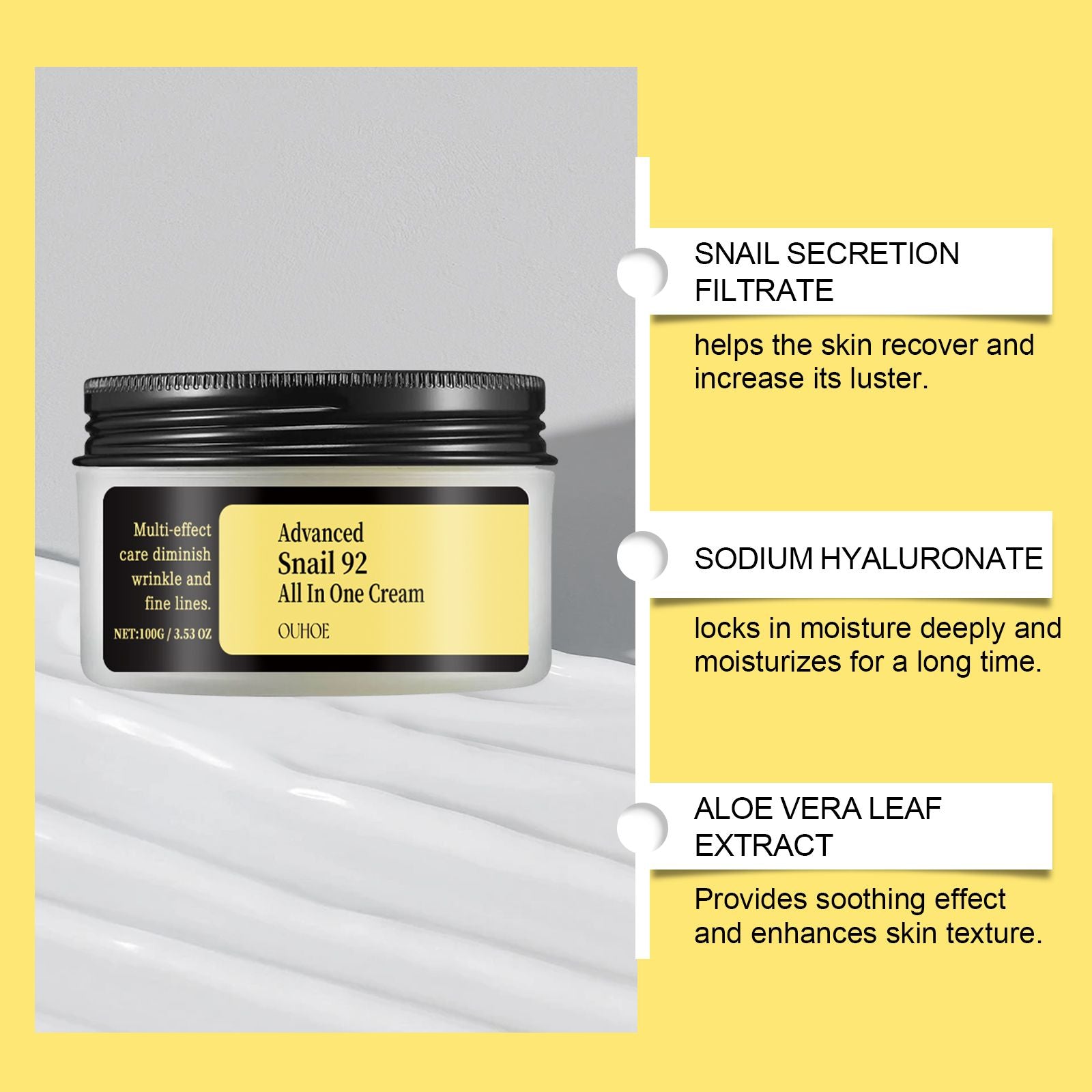 OUHOE Schneckenpflegecreme für das Gesicht – Feuchtigkeitsspendend, reparierend, Hautpflegecreme