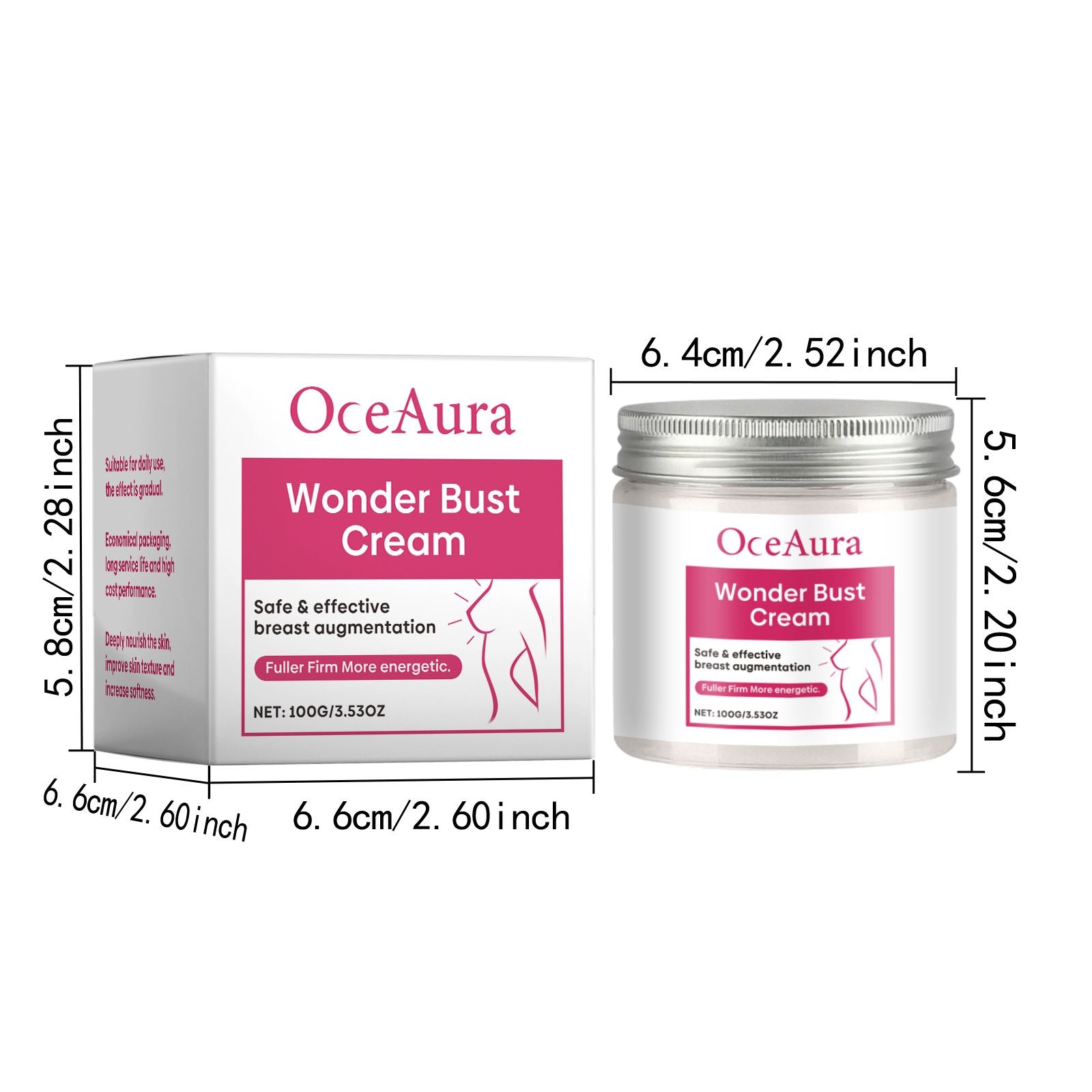 OceAura Brustpflegecreme – Aufpolstern, Pflegen der Brusthaut, Linienstraffung, elastische Massagebehandlung