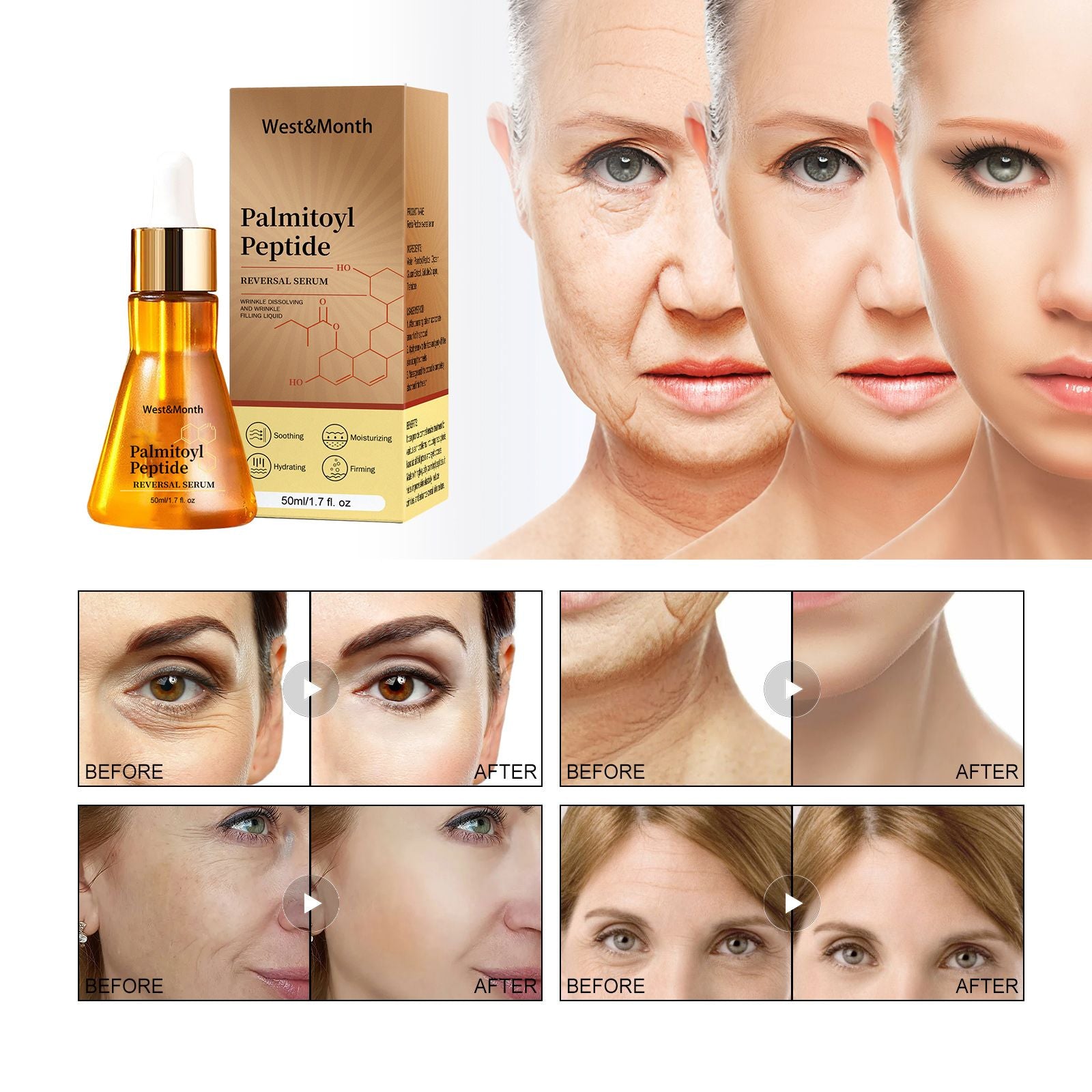 West&Month Palmitoylpeptid-Reversal Serum, Linien verblassen, feuchtigkeitsspendend und straffend, Anti-Falten-Essenz