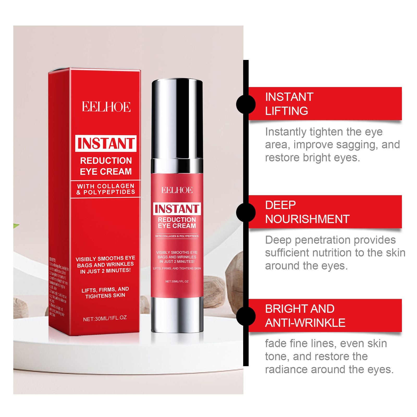 EELHOE Verfestigende Augencreme, Festigende und Hydratisierende Augenpflege-Essenz, Feuchtigkeitsspendende und Massierende Augencreme
