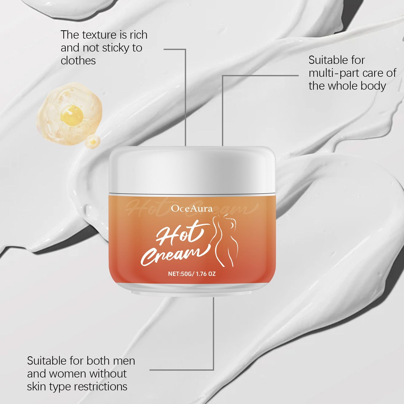 OceAura Körperfeuchtigkeits-Pflegecreme, Tägliche Tiefenpflege für geschmeidige Haut