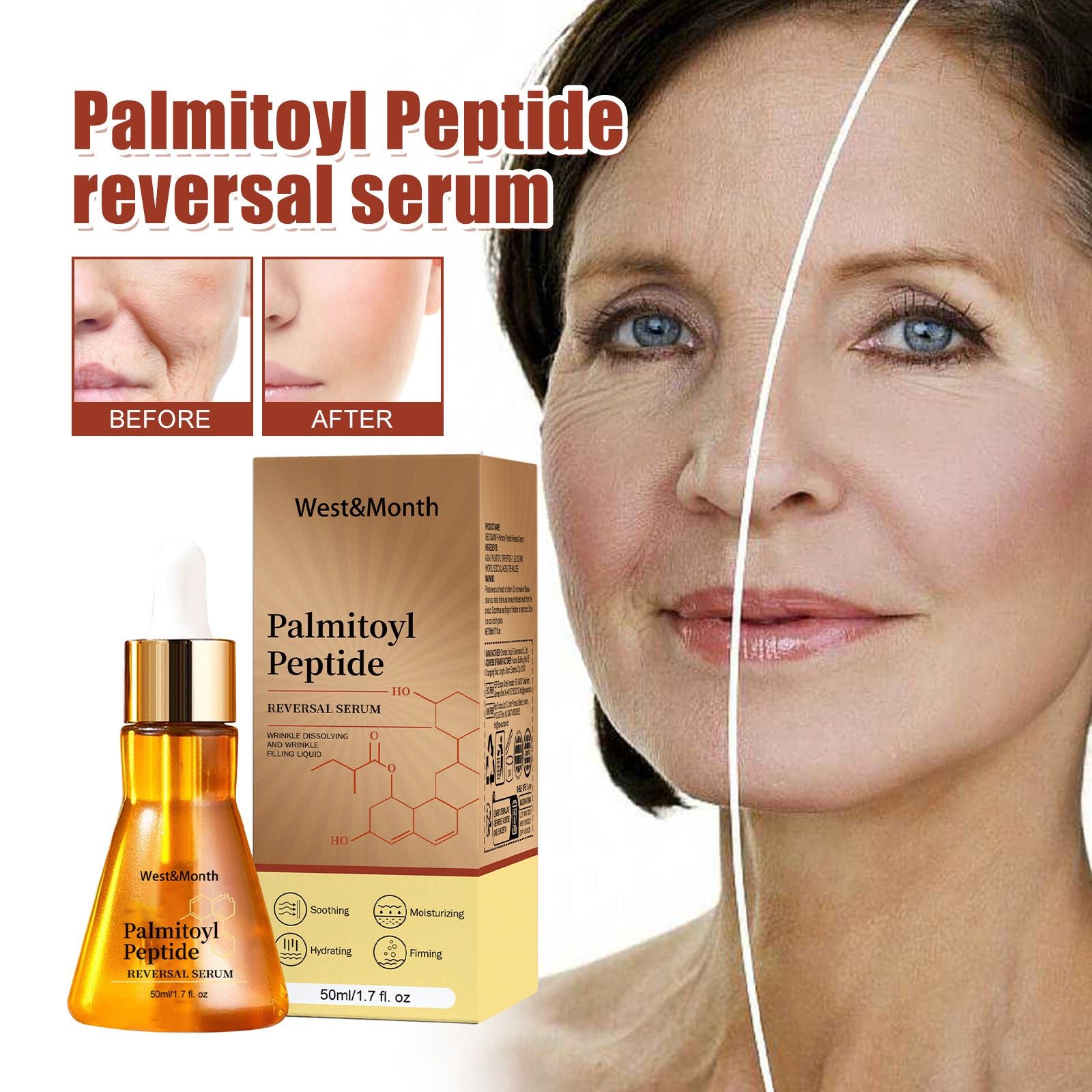 West&Month Palmitoylpeptid-Reversal Serum, Linien verblassen, feuchtigkeitsspendend und straffend, Anti-Falten-Essenz
