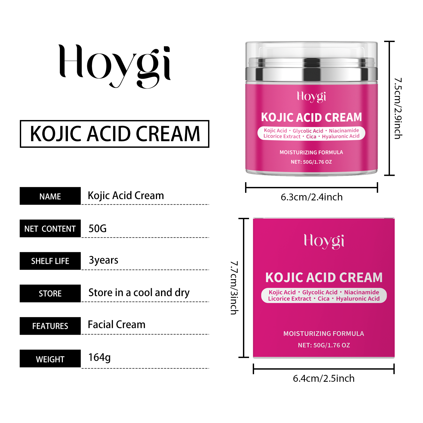 Hoygi Hyaluronsäure Aufhellende Creme, Sanfte Feuchtigkeitspflege, Straffung und Aufhellung des Hauttons