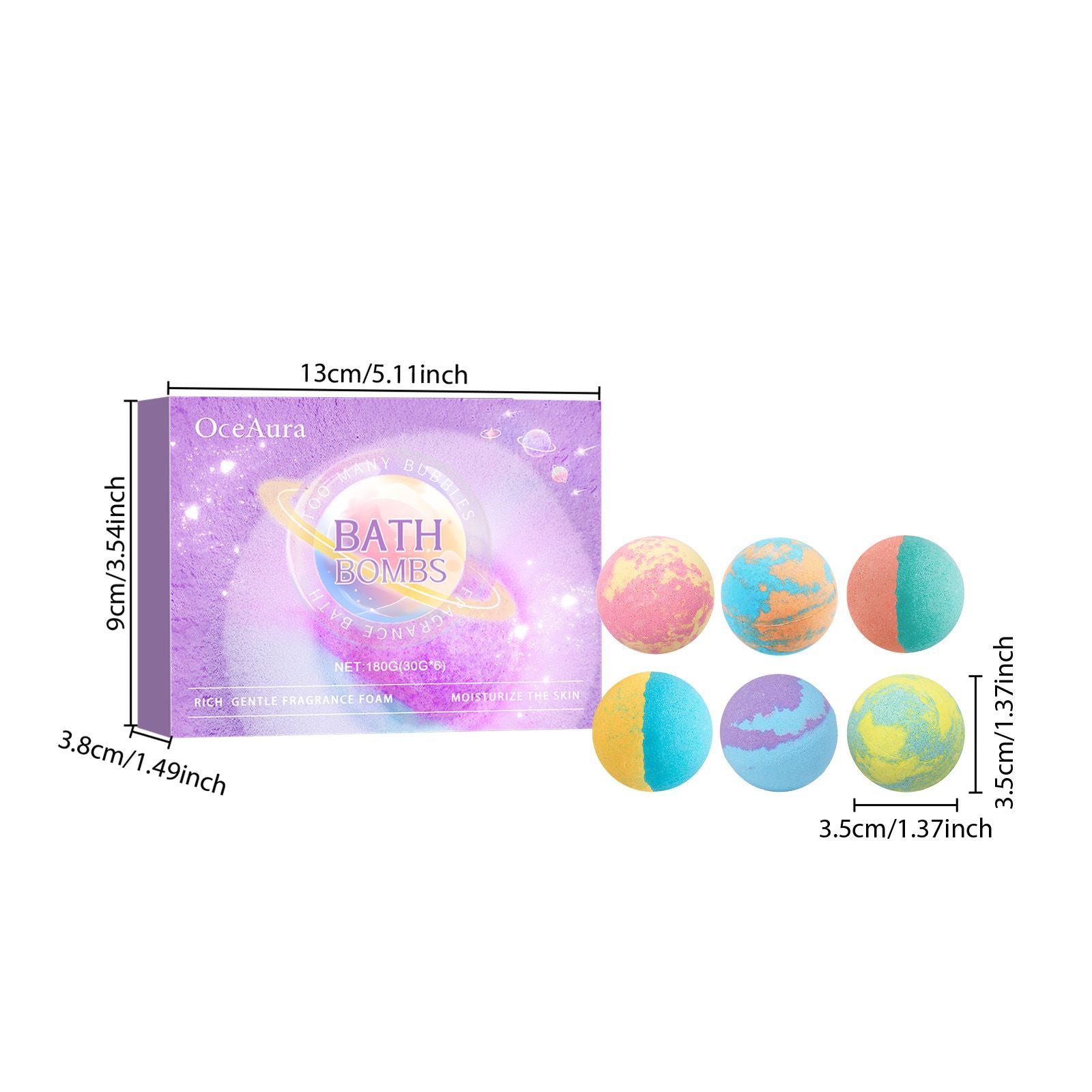 OceAura Blasen-Salz-Badkugel, Blasen-Duschduft Feuchtigkeitsspendend Floraler Lang anhaltender Pflanzenreinigungs-Badkugel